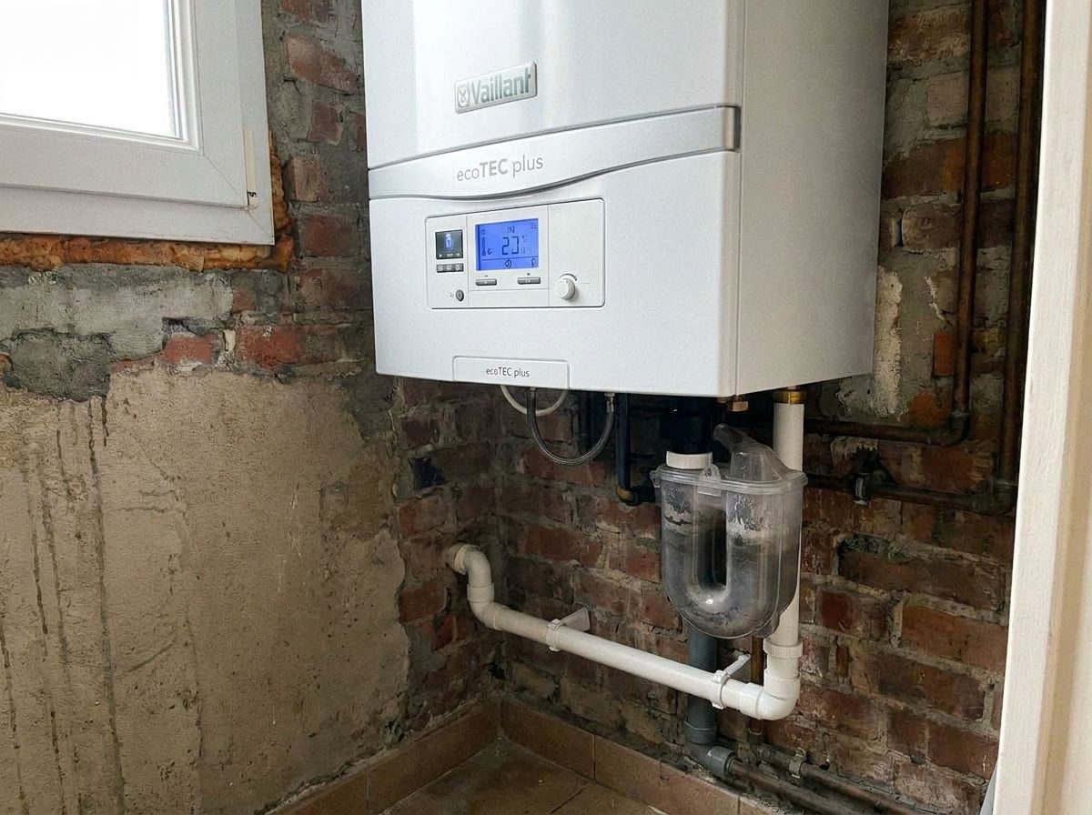 Chaudière Vaillant ecoTEC plus avec évacuation des condensats neuve et fixée
